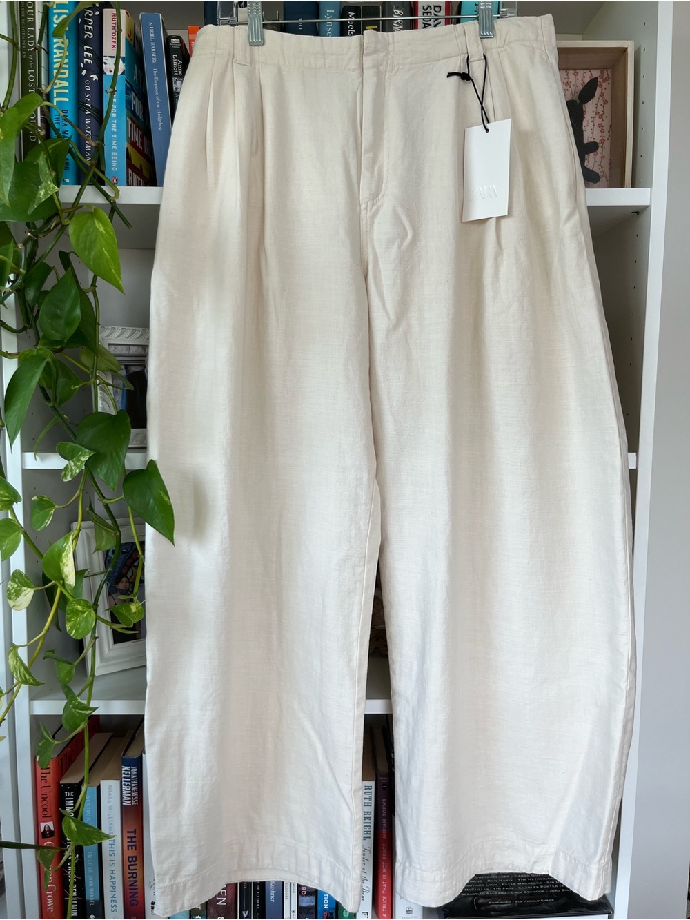 Zara High Waisted Wide Legged Textured Cotton Trousers Size 10 NWT